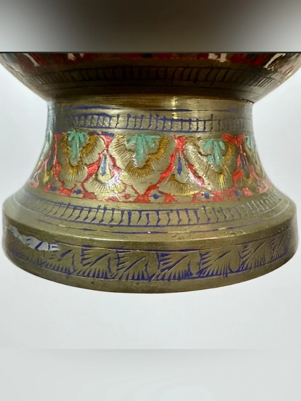 Vintage Chinese Cloisonné Brass Vase 11.5” Red Floral Enamel Asian Decor